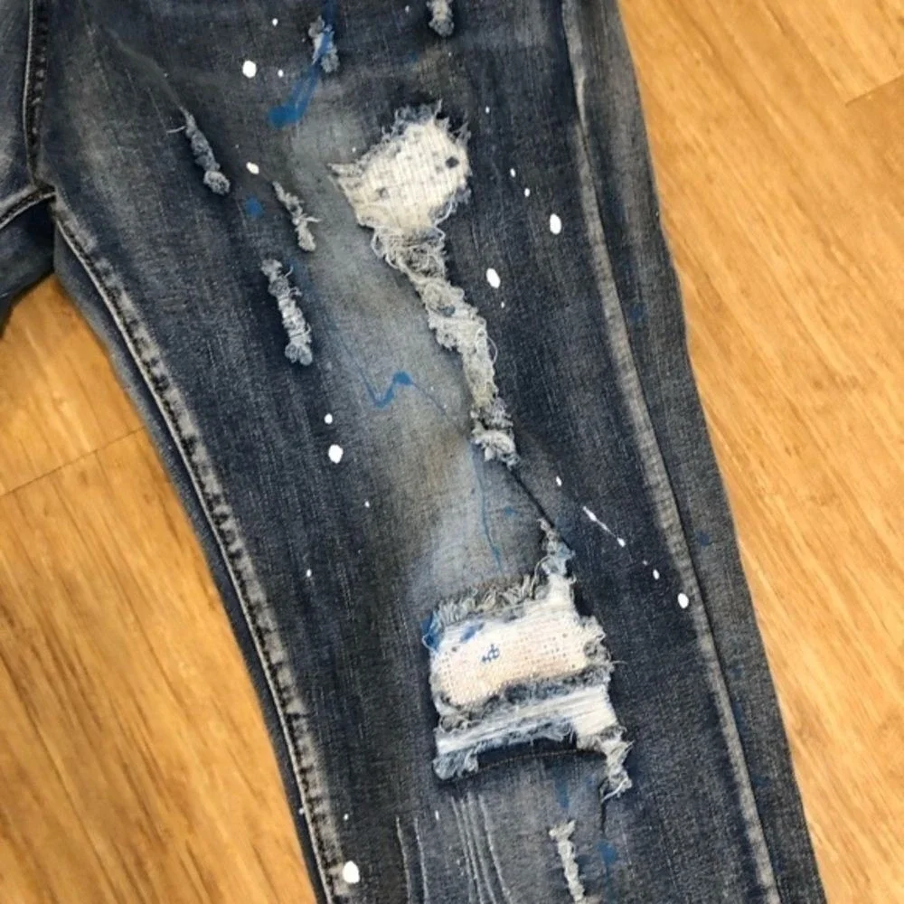 thrashed men's 40 x 32 jeans rave distressed Y2K grunge hiphop skater  jeans